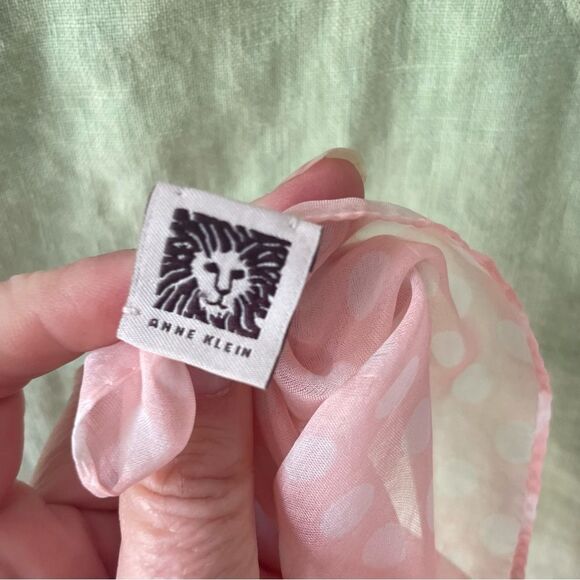 Vintage Anne Klein Silk polkadot Striped long Scarf Pink Red white Coquette #XX - Picture 5 of 10